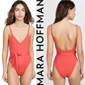Mara Hoffman Gamela Tie One Piece Swimsuit Red XS Tomato Girl